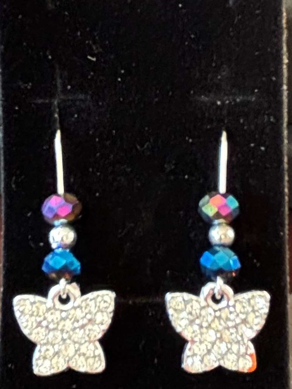 Sparkling Butterfly Drop Earrings in Blue and Multicolor
